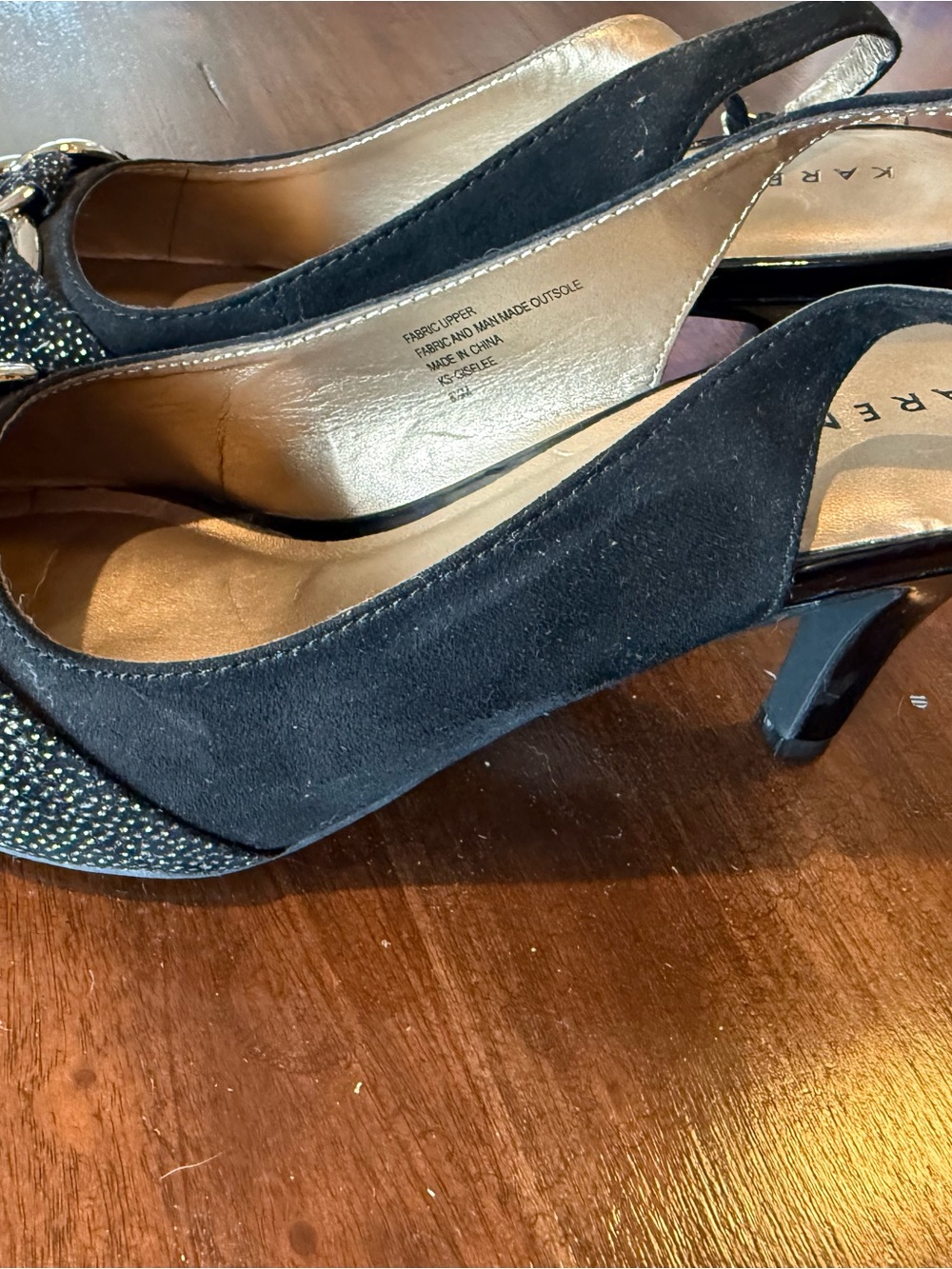 Karen Millen Black Suede Slingback Heels with Sparkle Toe